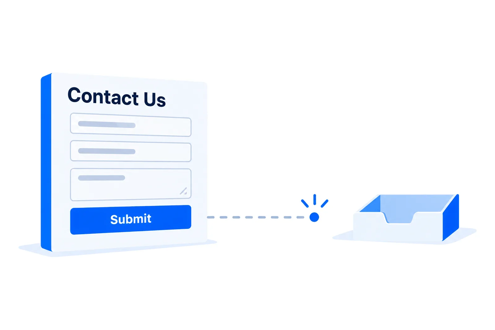 A contact form whose submission line breaks mid-air before reaching an empty inbox tray