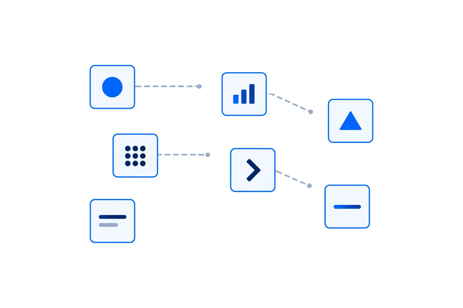 Six tool icons with connecting lines that all stop short of their destinations